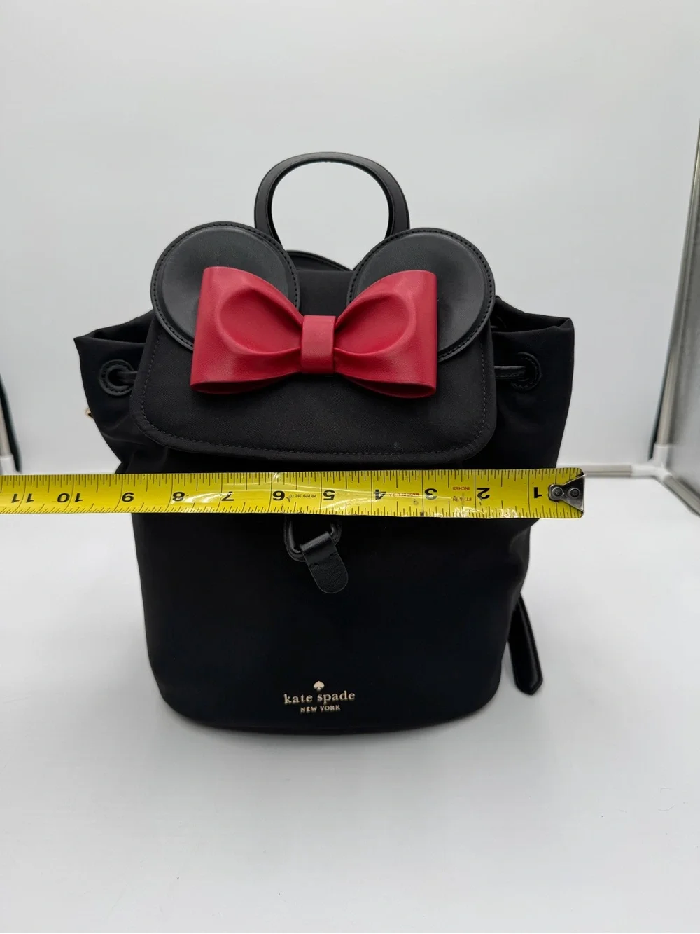 Disney x Kate Spade Minnie Mouse Black Nylon Backpack Red Bow Small Bag EUC